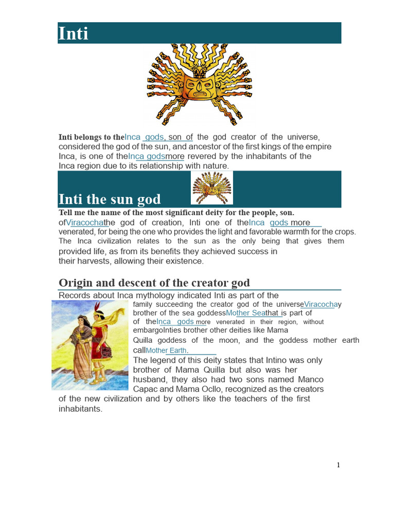 Inti: The Inca Sun God Explained | PDF | Deities | Mythology