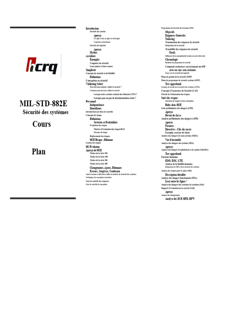 Cours de Sécurité Des Systèmes Mil-Std-882e - Plan | PDF | Sécurité ...
