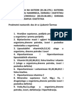 Ispitna Pitanja Za Studente Na Katedri Ishrana, Nutritivna Terapija I Dijetetika