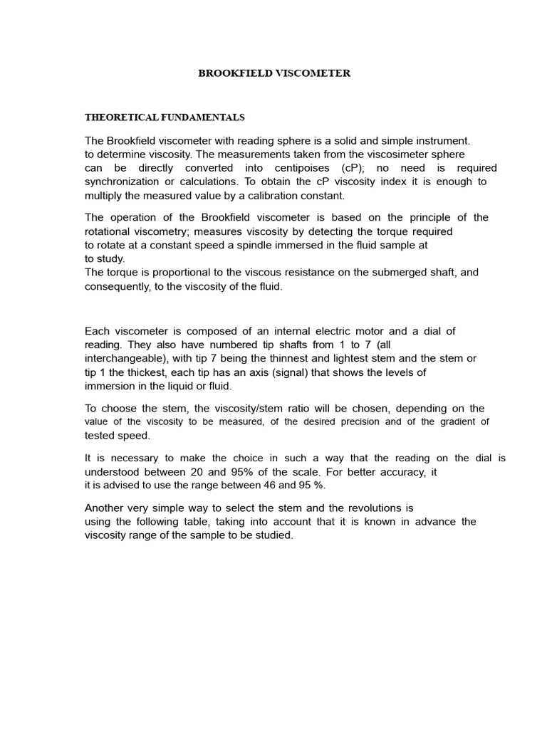 Brookfield Viscometer Operation Guide | PDF | Viscosity | Physical ...