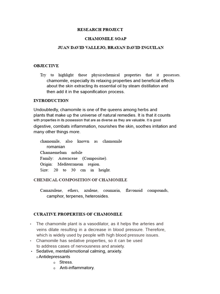 Chamomile Soap Research Project | PDF | Precipitation (Chemistry) | Sodium