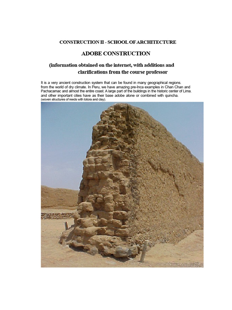 Seismic Adobe Construction Techniques | PDF | Beam (Structure) | Wall