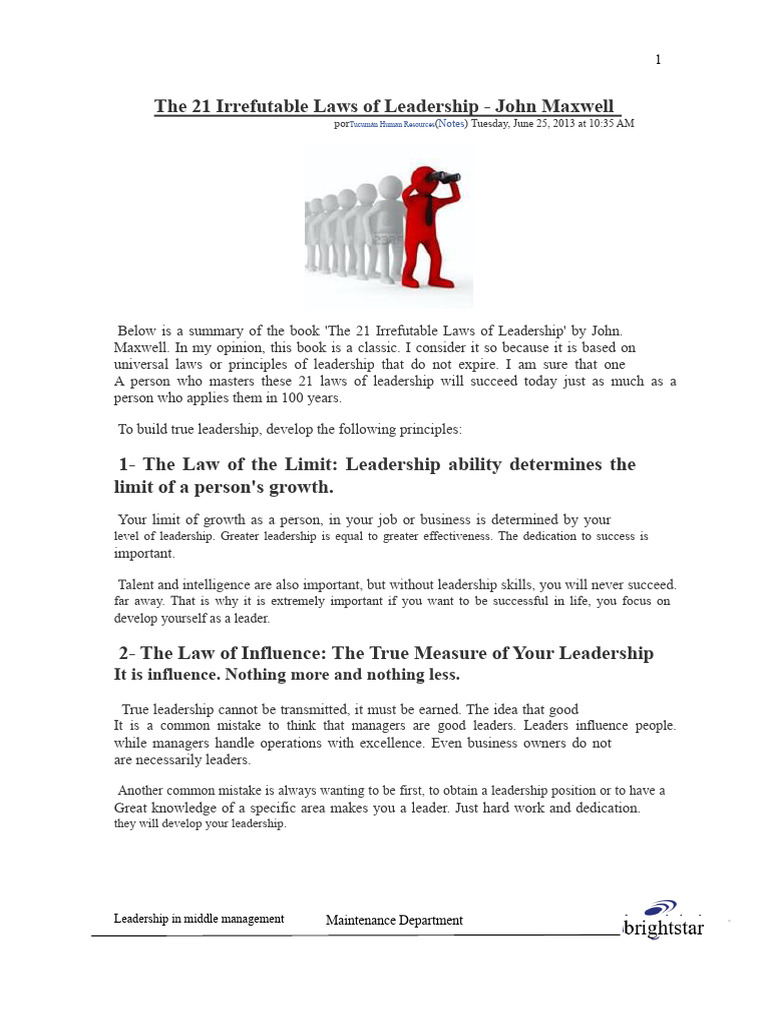 The 21 Irrefutable Laws of Leadership | PDF | Leadership | Intuition