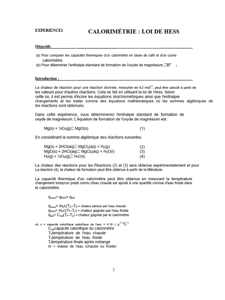 Calorimétrie et Enthalpie de Formation | PDF | Enthalpie | Chaleur