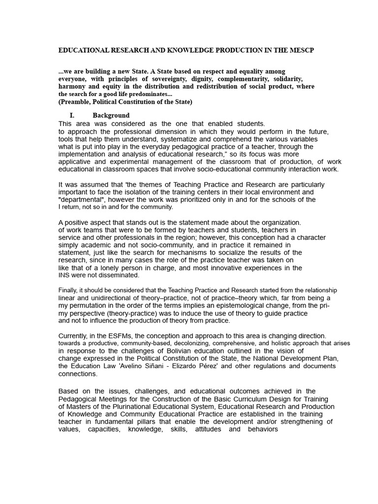 Educational Research and Knowledge Production in The Mescp PDF | PDF ...