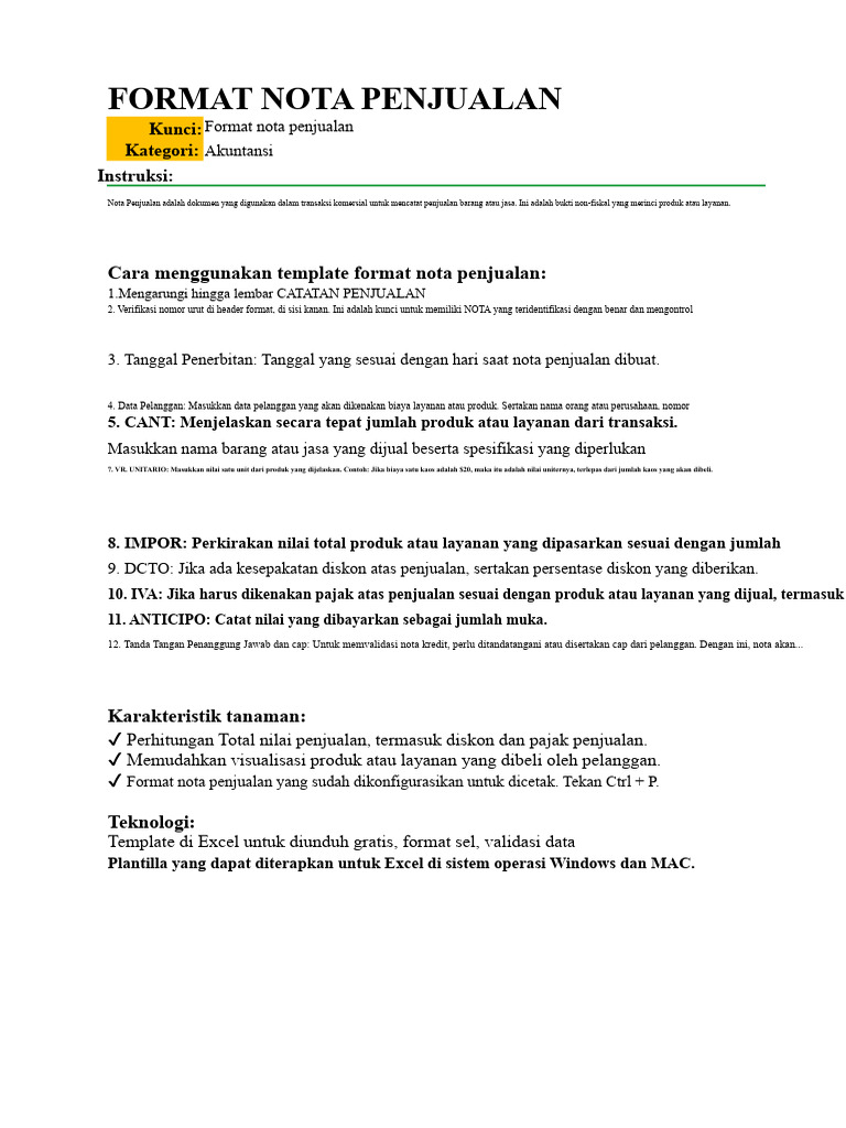 Format Nota Penjualan Lengkap Excel | PDF