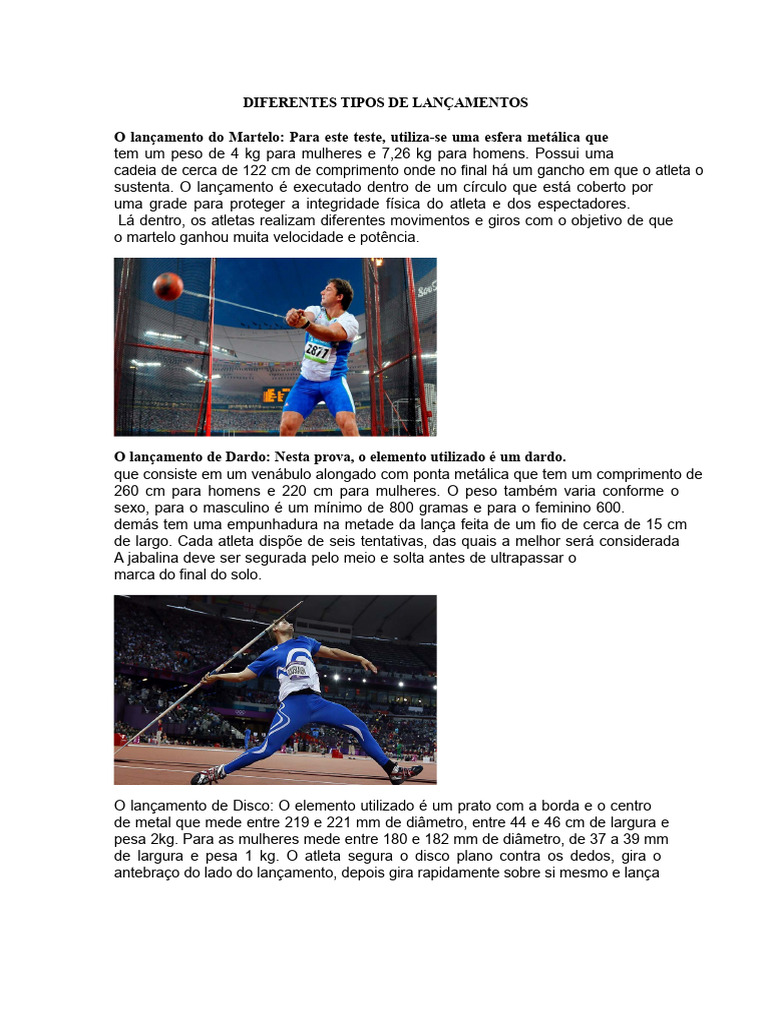 Tipos de Lançamentos e Saltos no Atletismo | PDF | Atletismo (esporte ...