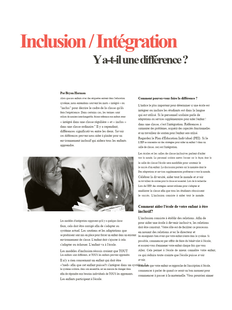 Inclusion vs Intégration : Différences clés | PDF