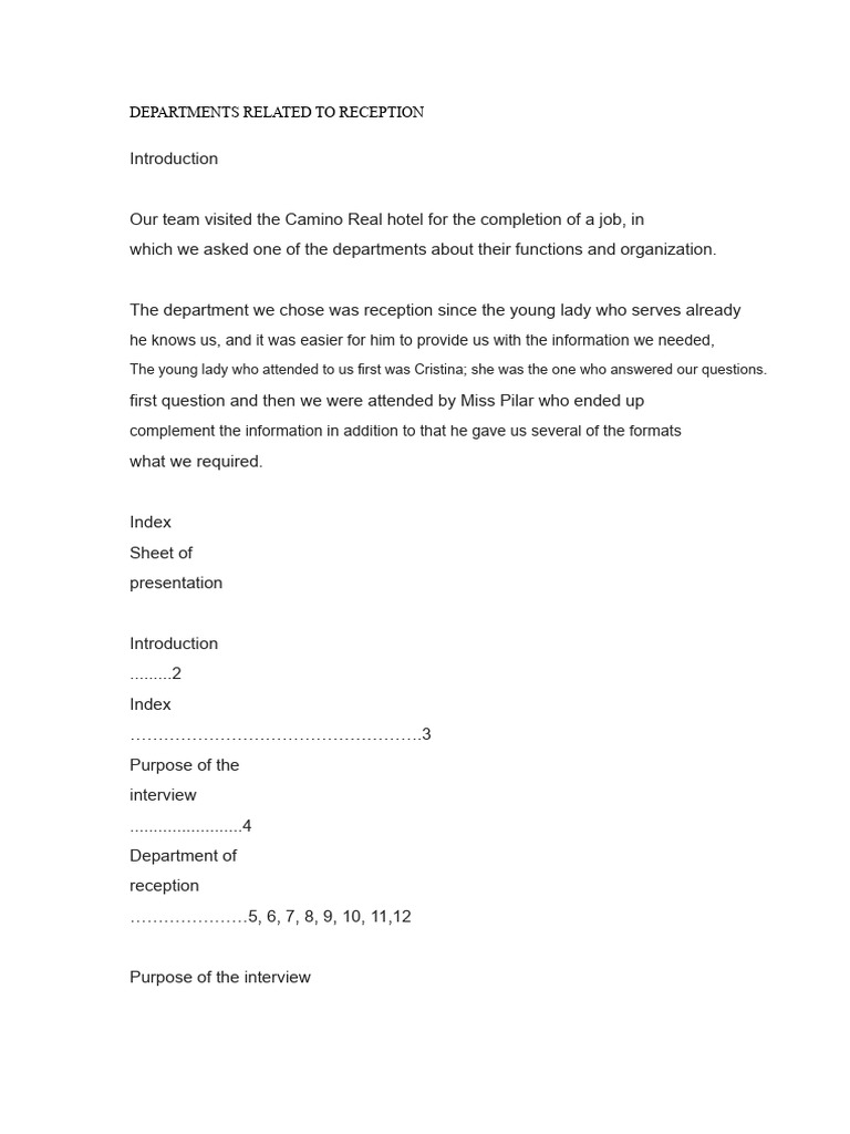 Departments Related To Reception | PDF