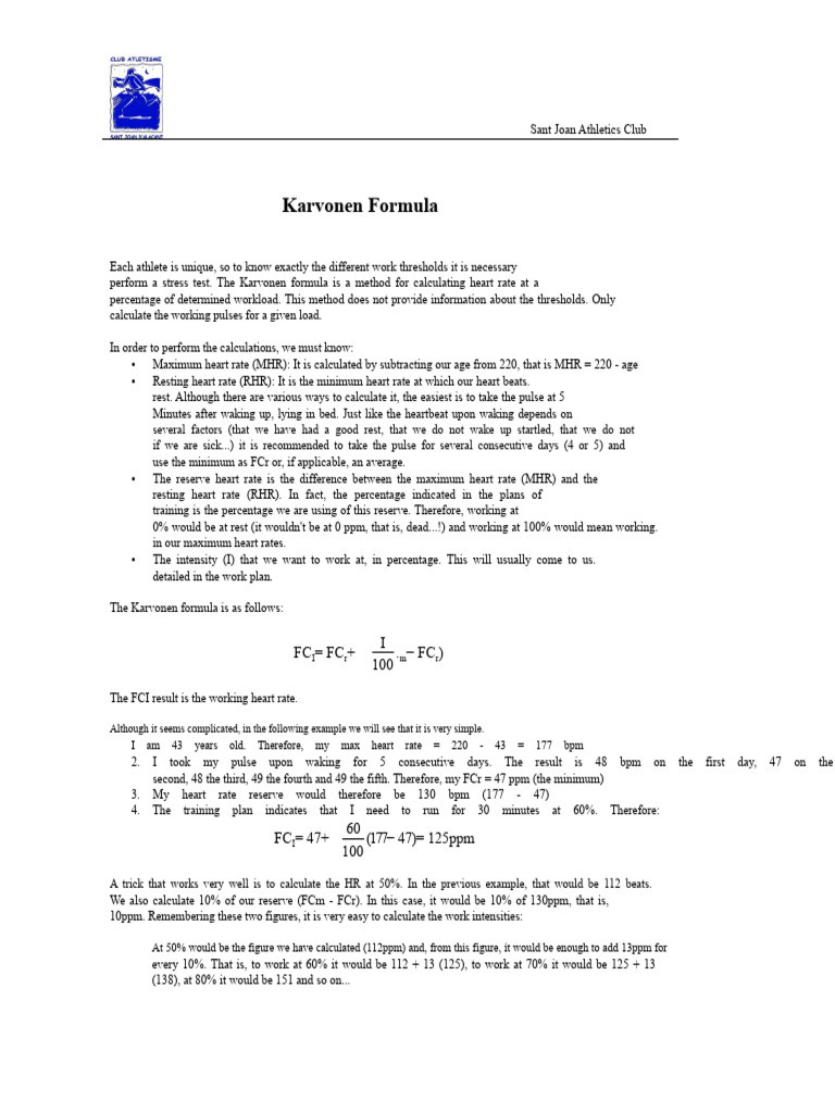 Karvonen Formula | PDF | Heart Rate | Cardiovascular System