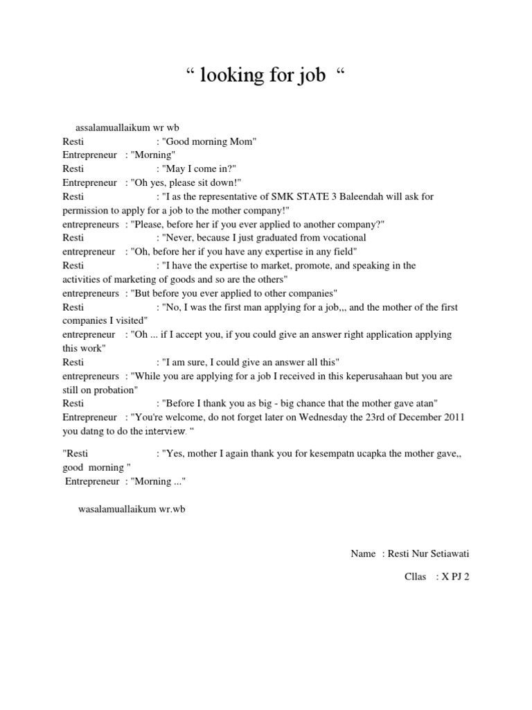 Job Application Dialogue Script | PDF | Business