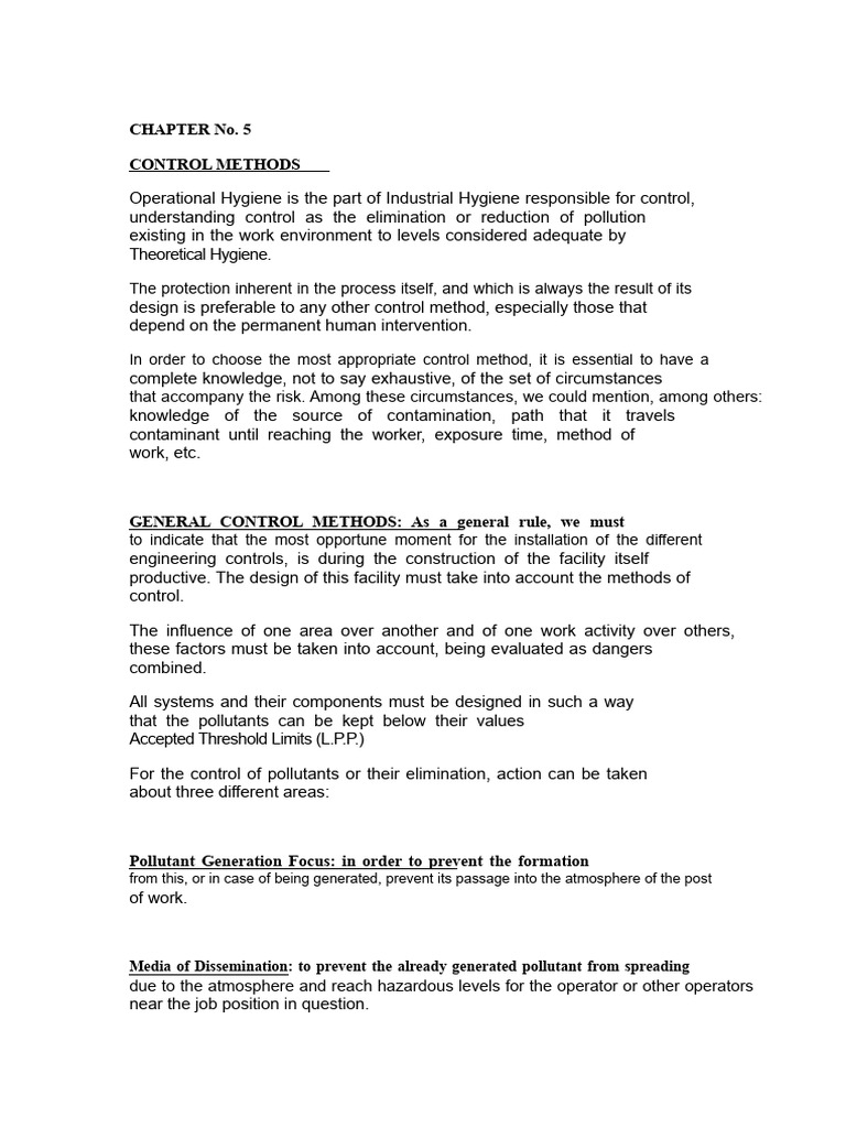 Control Methods in Operational Hygiene | PDF | Ventilation ...