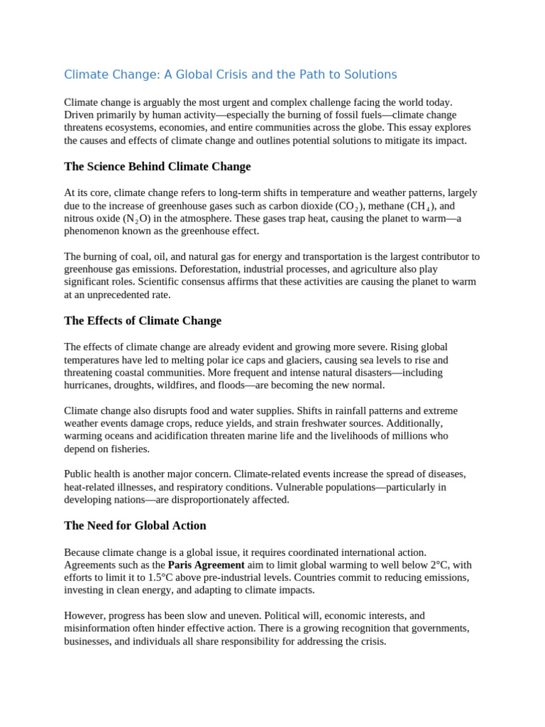 Climate Change A Global Crisis and The Path To Solutions | PDF ...