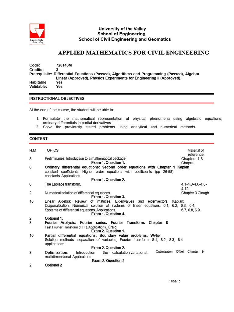 Applied Mathematics for Civil Engineering | PDF | Equations ...