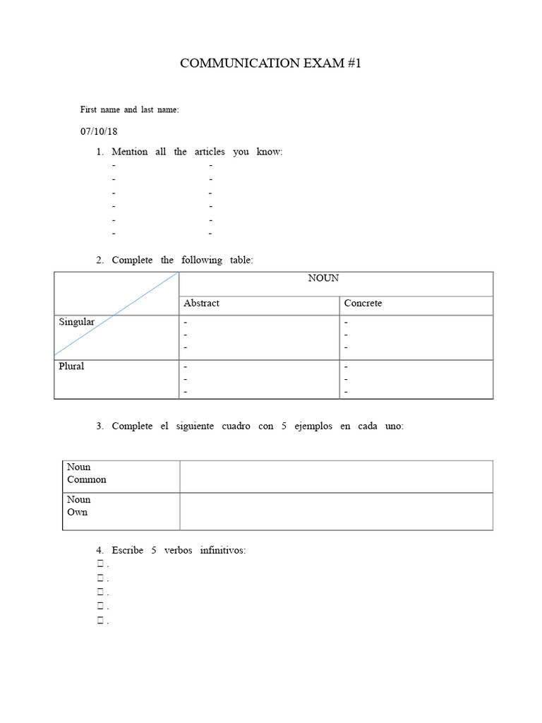 Communication Exam 5th Grade Elementary | PDF | Noun | Word