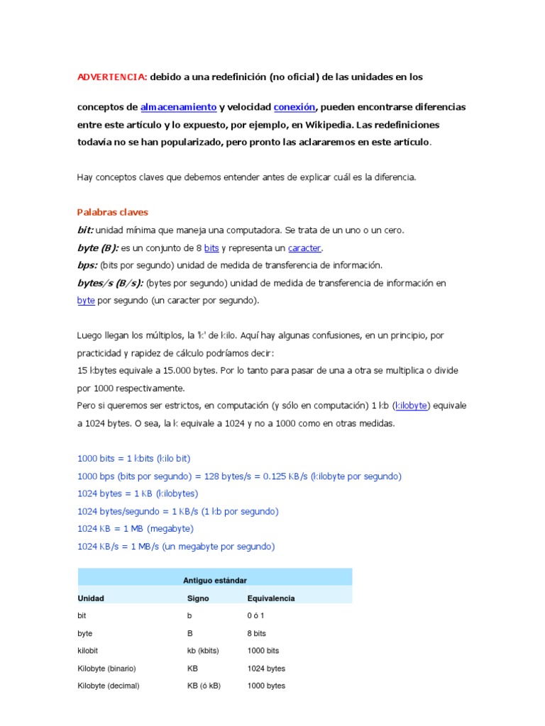 Diferencias Entre Kbps y KBs | PDF | Unidades de velocidad de datos | Byte