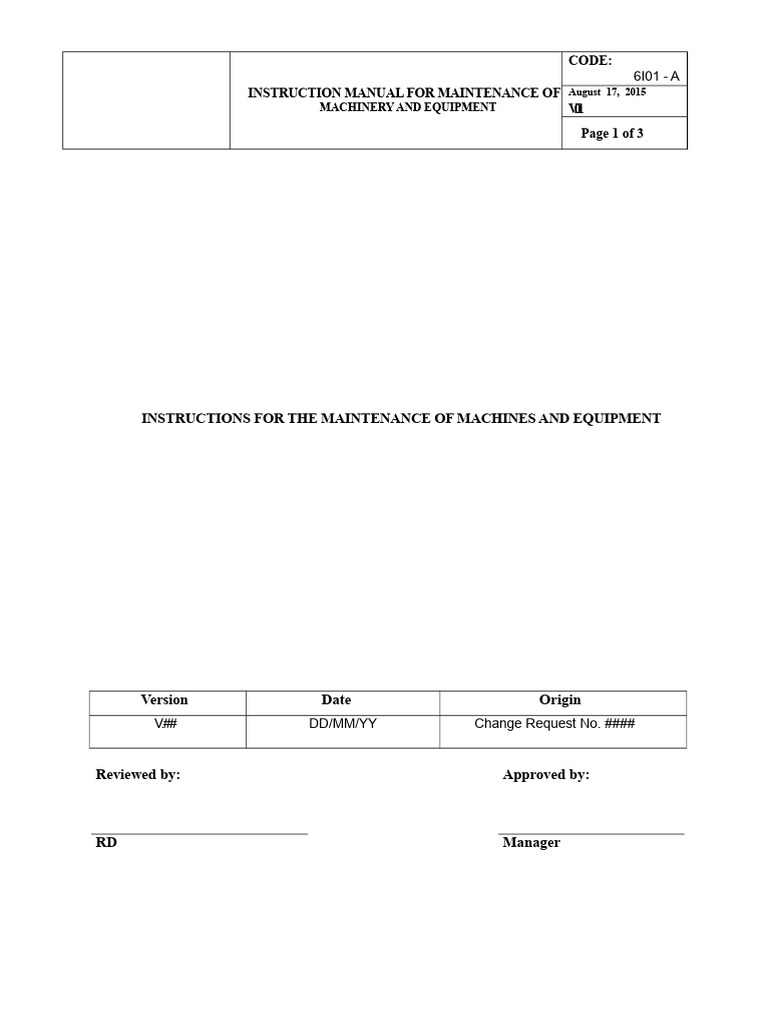 Machinery Maintenance Instruction Manual | PDF