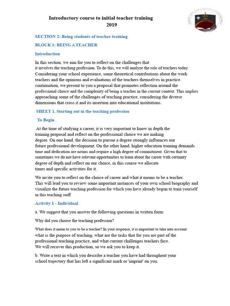 Teacher Training Reflection Course | PDF | Teachers | Teacher Education