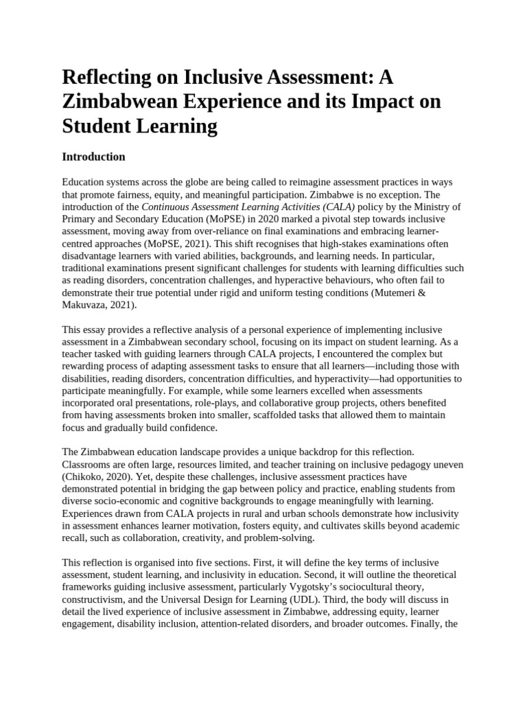 Inclusive Assessment in Zimbabwean Schools | PDF | Constructivism ...
