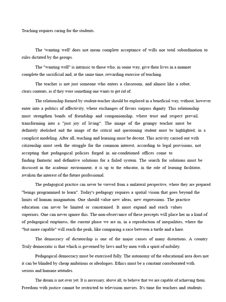 Teaching Requires Caring For The Student | PDF | Pedagogy | Teachers