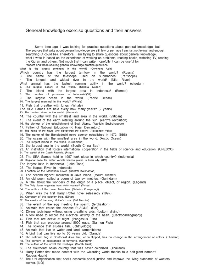 General Knowledge Quiz Questions & Answers | PDF | Indonesian Rupiah