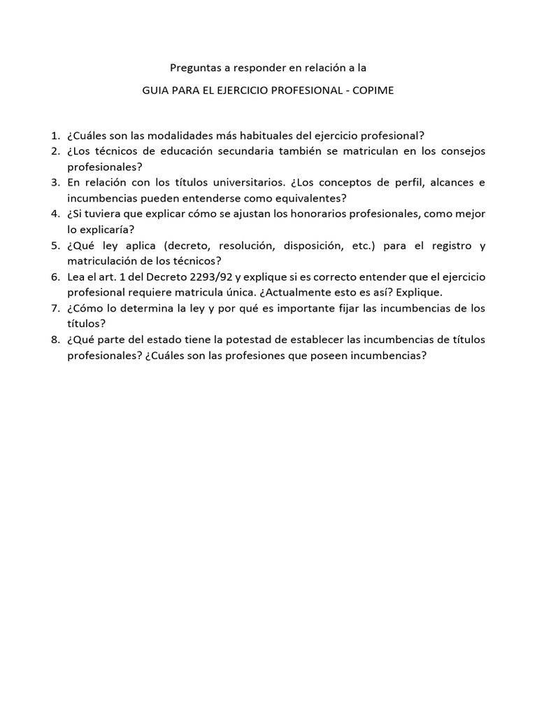 Guía del Ejercicio Profesional COPIME | PDF