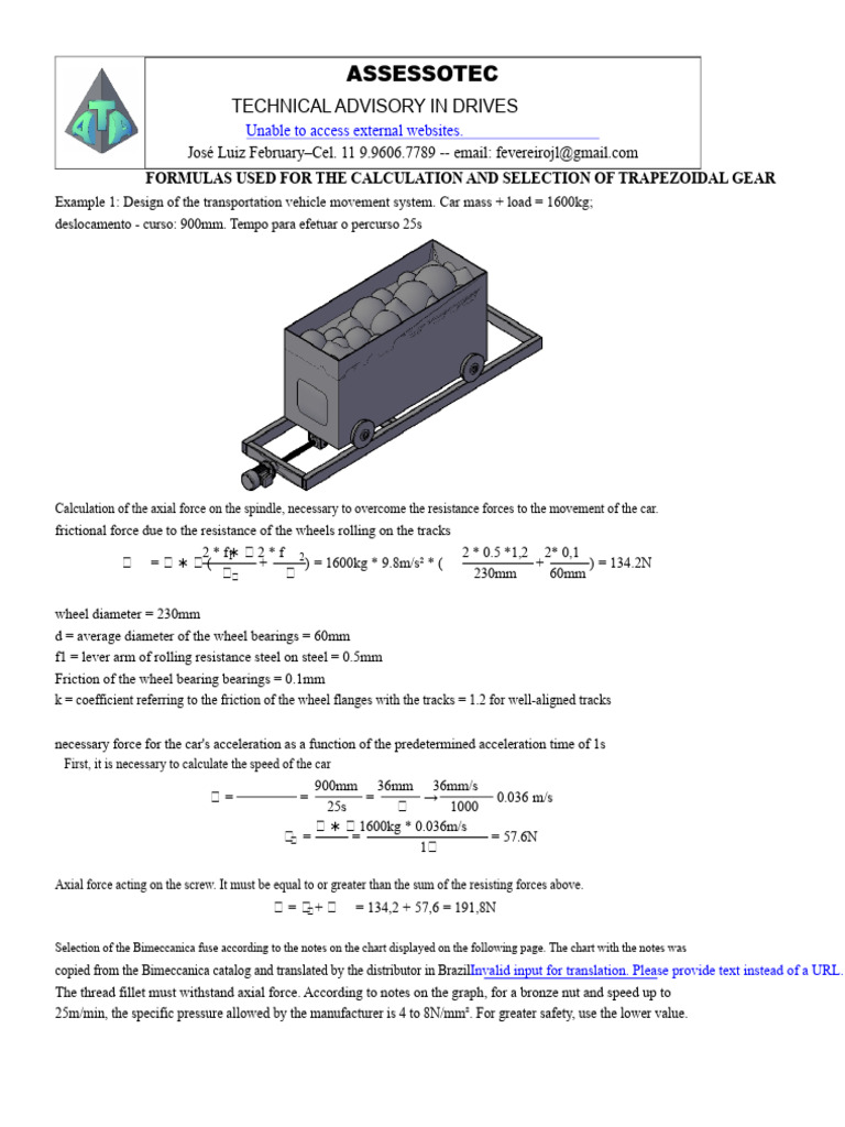 Trapezoidal Gear Calculation Guide | PDF | Buckling | Screw