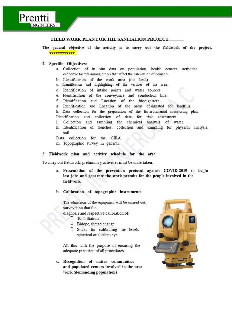 Field Work Plan | PDF | Surveying | Geodesy