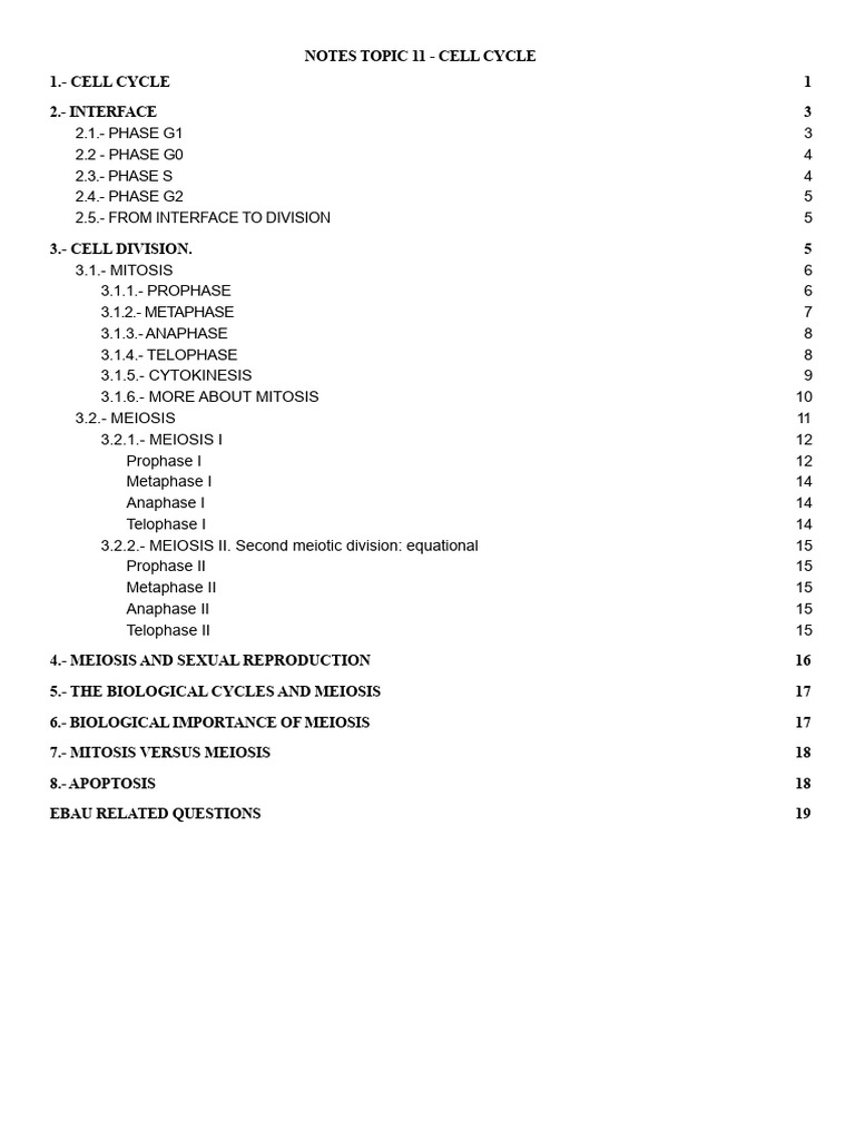 Notes Topic 11 - Cell Cycle | PDF | Meiosis | Mitosis