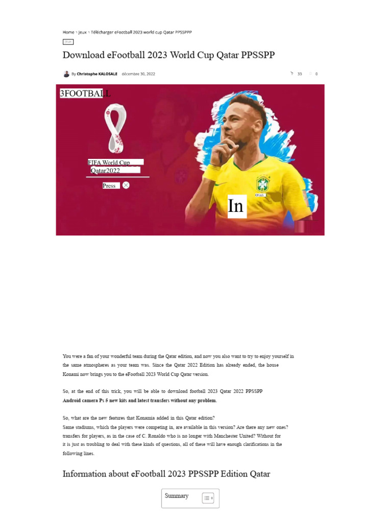 Efootball 2023 World Cup Qatar PPSSPPP | PDF | Computing