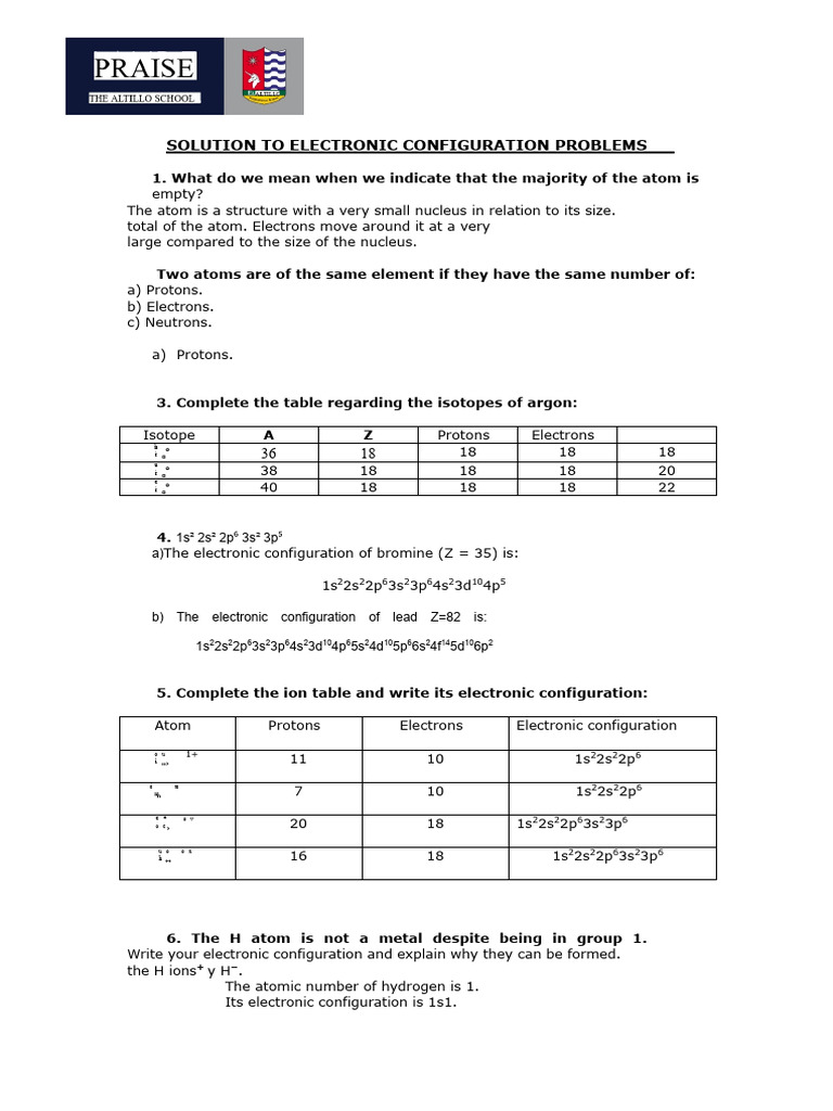 Solution To Electronic Configuration Problems 3rd Year of Secondary ...