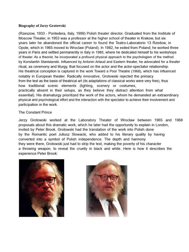 Jerzy Grotowski: A Theatrical Innovator | PDF | Theatre