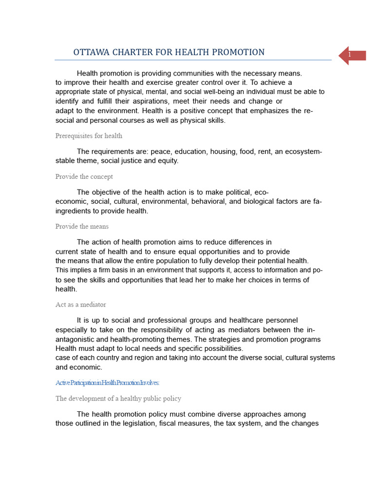 Ottawa Charter: Health Promotion Principles | PDF | Health Promotion ...