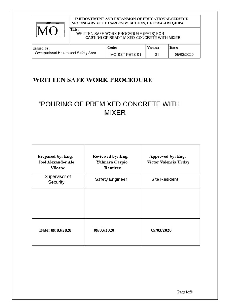 Safe Work Procedure for Concrete Discharge | PDF | Concrete ...