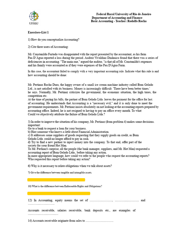 Basic Accounting Exercises for Students | PDF | Balance Sheet | Equity ...