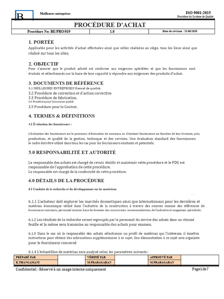 Procédure d'Achat ISO 9001:2015 | PDF | Facture | Bases de données