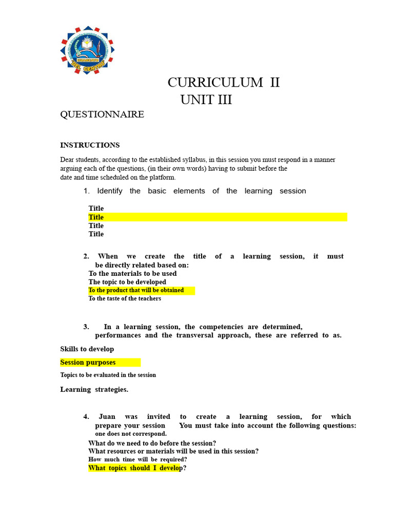 Session Questionnaire | PDF