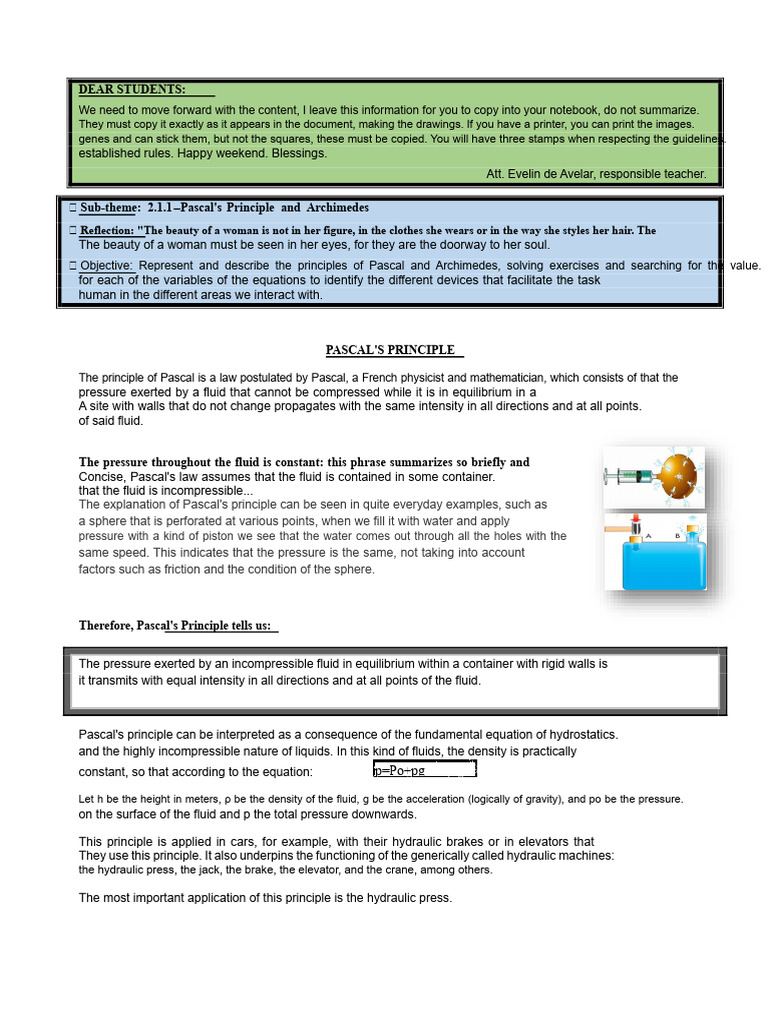 Pascal's Principle and Archimedes Students | PDF | Buoyancy | Continuum ...