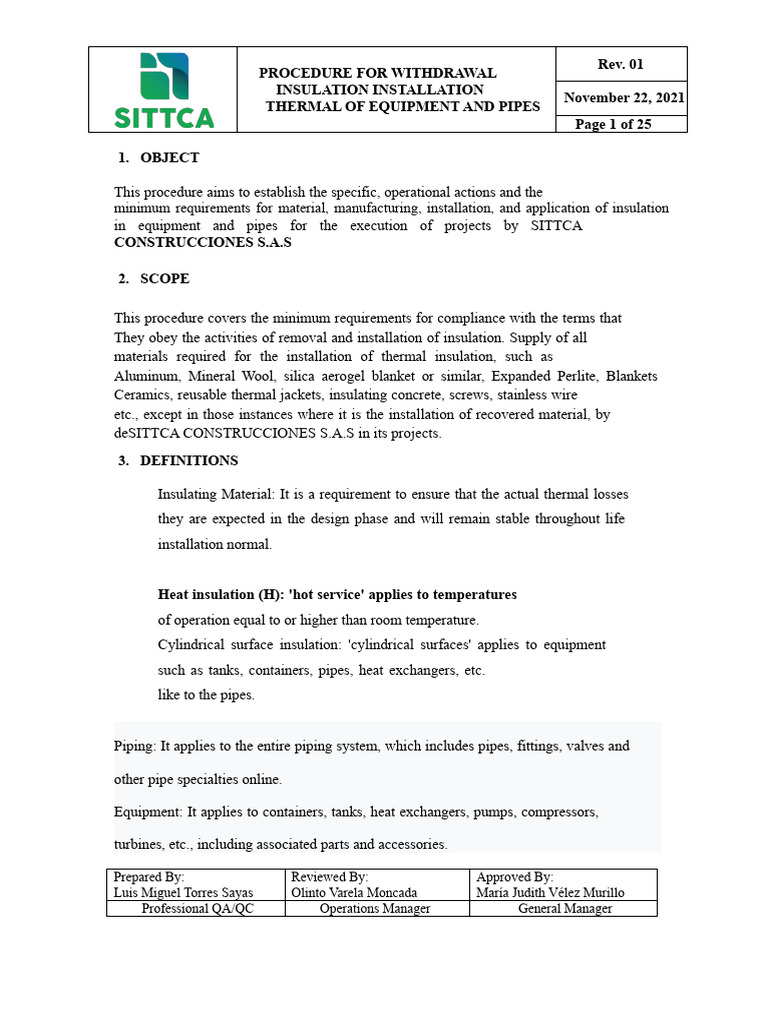 THERMAL INSULATION PROCEDURE FOR EQUIPMENT AND PIPING WITH SURFACE Rev ...