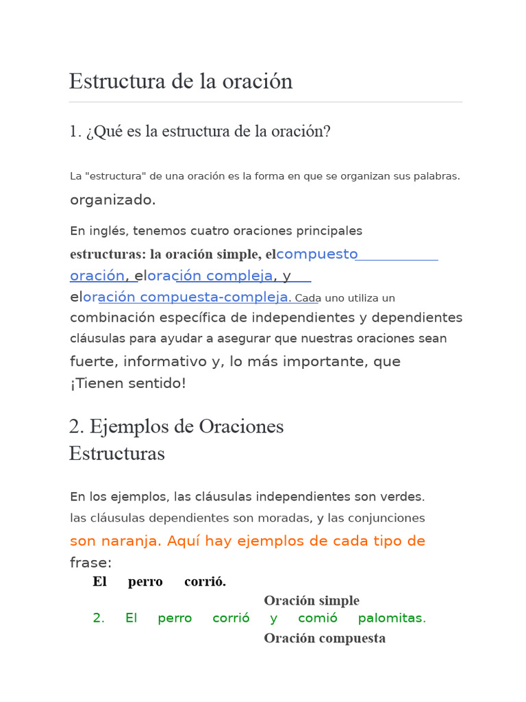 Estructura de La Oración | PDF | Oración (Lingüística) | Mecánica del ...
