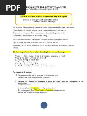 Syntactic Analysis Learning Guide | PDF | Verb | Phrase