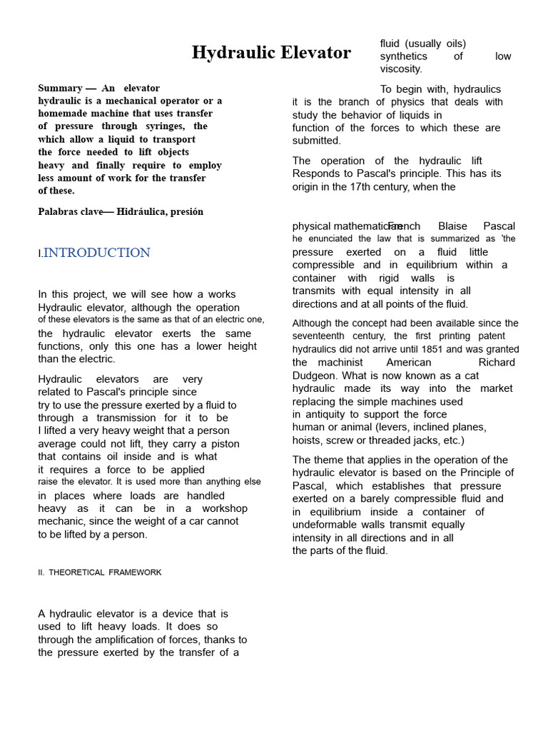 Hydraulic Elevator | PDF | Elevator | Hydraulics