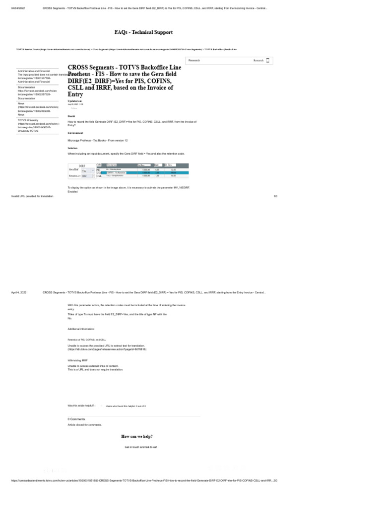 CROSS Segments - TOTVS Backoffice Line DIRF (E2 - DIRF) Yes For PIS ...