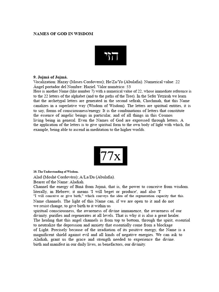 Names of God in Wisdom Explained | PDF | Esotericism | Spirituality