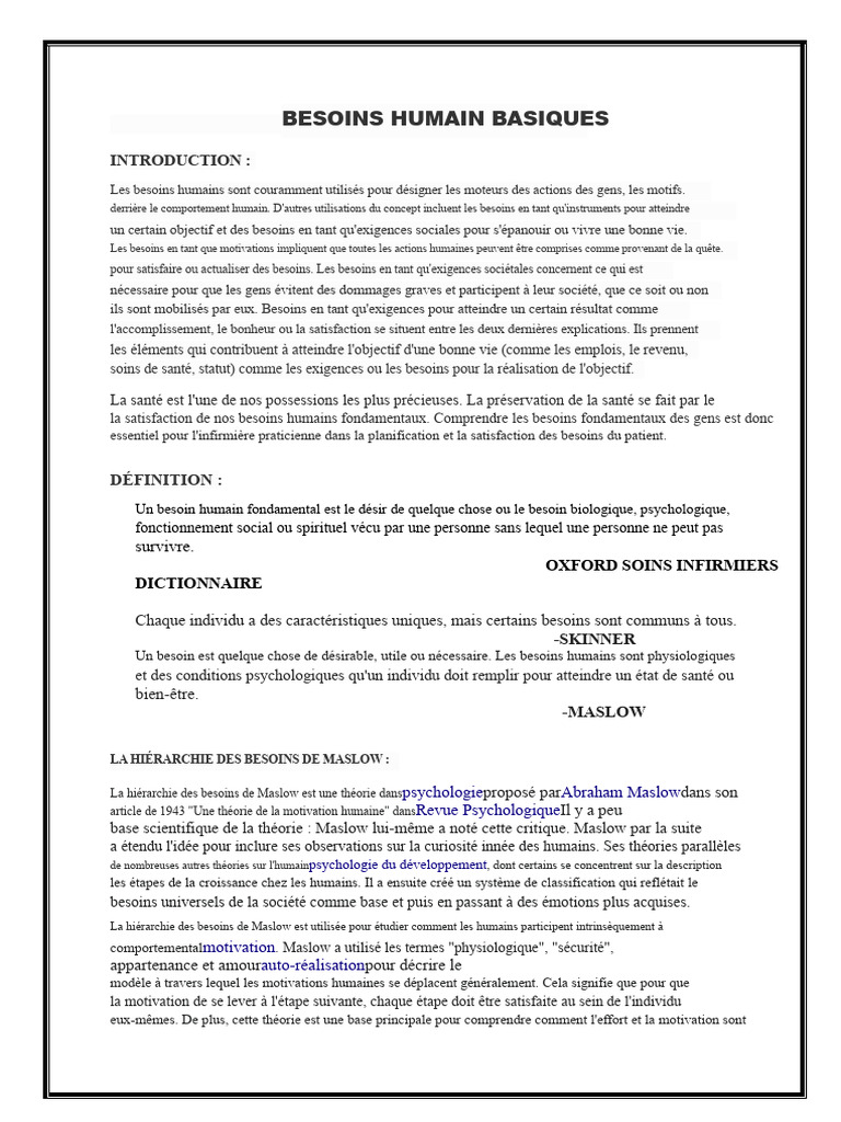 Comprendre les besoins humains fondamentaux | PDF | Motivation | Motivant