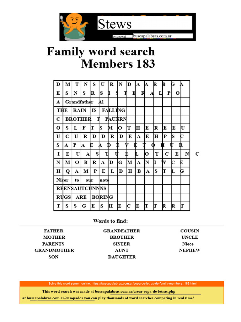 Word Search Family Members 1st Grade PDF | PDF