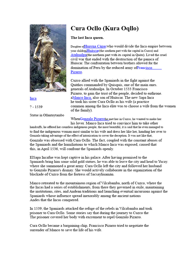 Legacy of Cura Ocllo, Inca Queen | PDF | Inca Empire