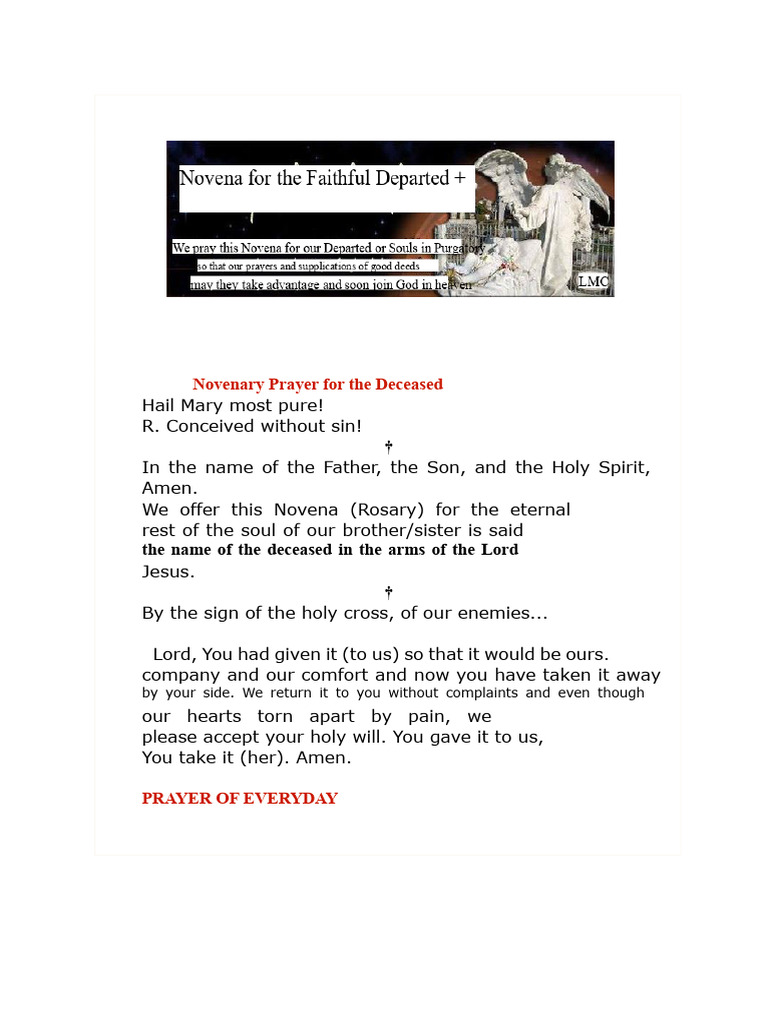 Novena Prayer For The Deceased | PDF | Jesus | Resurrection Of Jesus