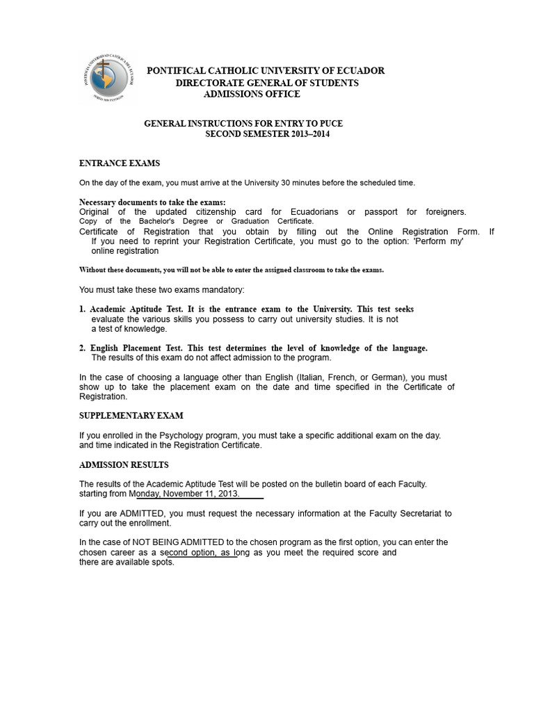 General Instructions | PDF | University And College Admission ...