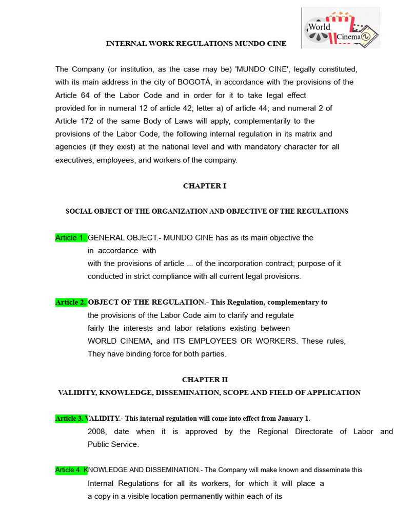 Internal Work Regulations CineMundo | PDF | Harassment | Sexual Harassment